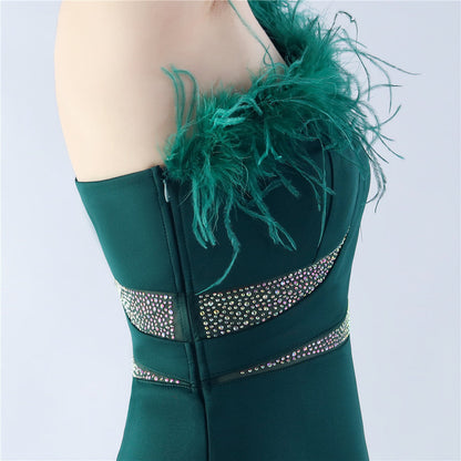 Fur Rhinestone Formal Dress