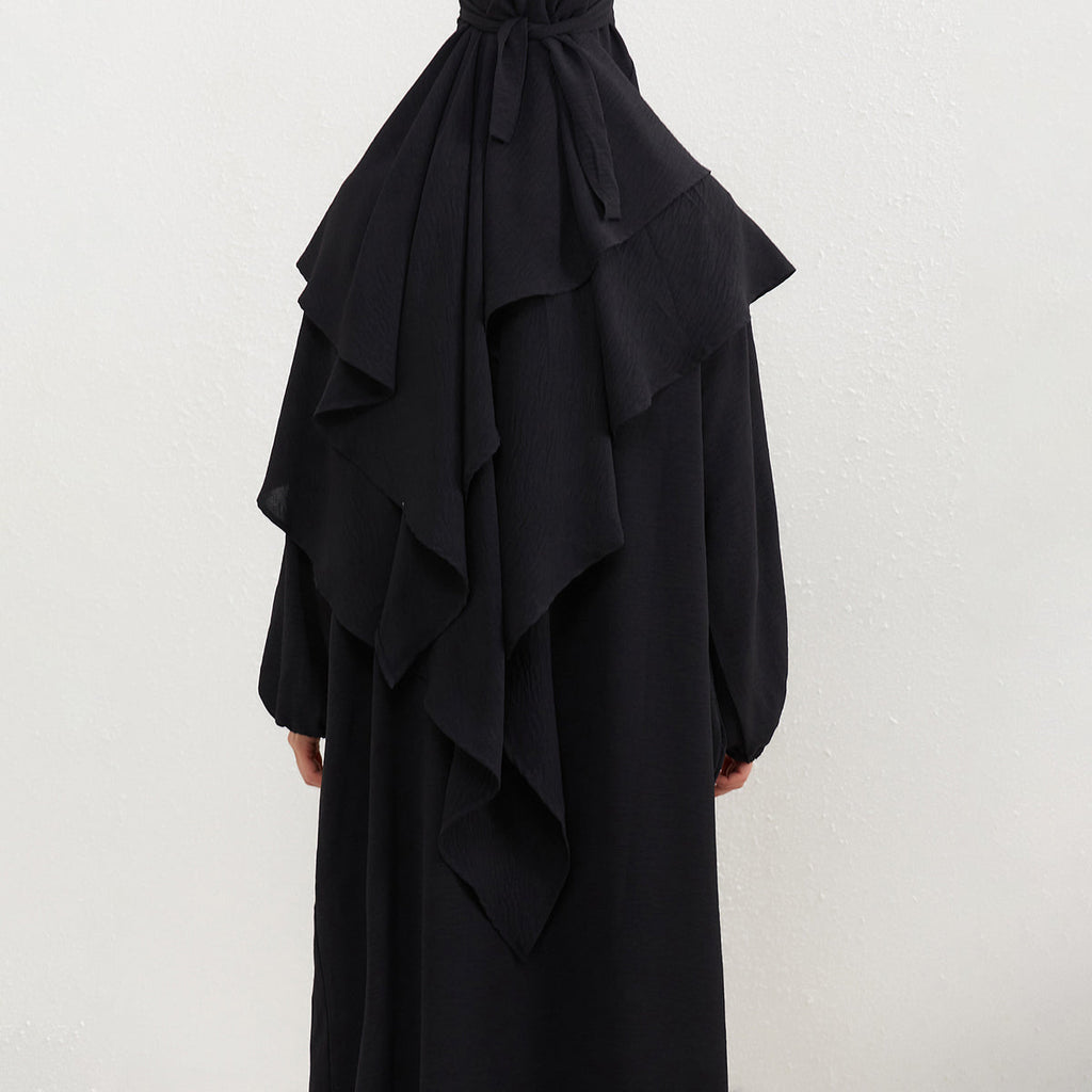 Crepe Abaya with Pockets + Layered Khimar Set