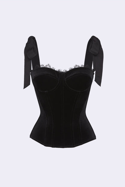 CORA BLACK VELVET BUSTIER CORSET GROSGRAIN MINI DRESS SUIT