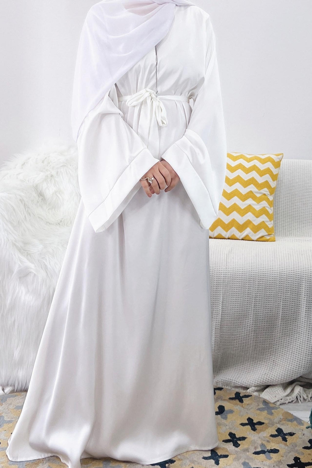 Satin Solid Color Abaya with Zip Pockets