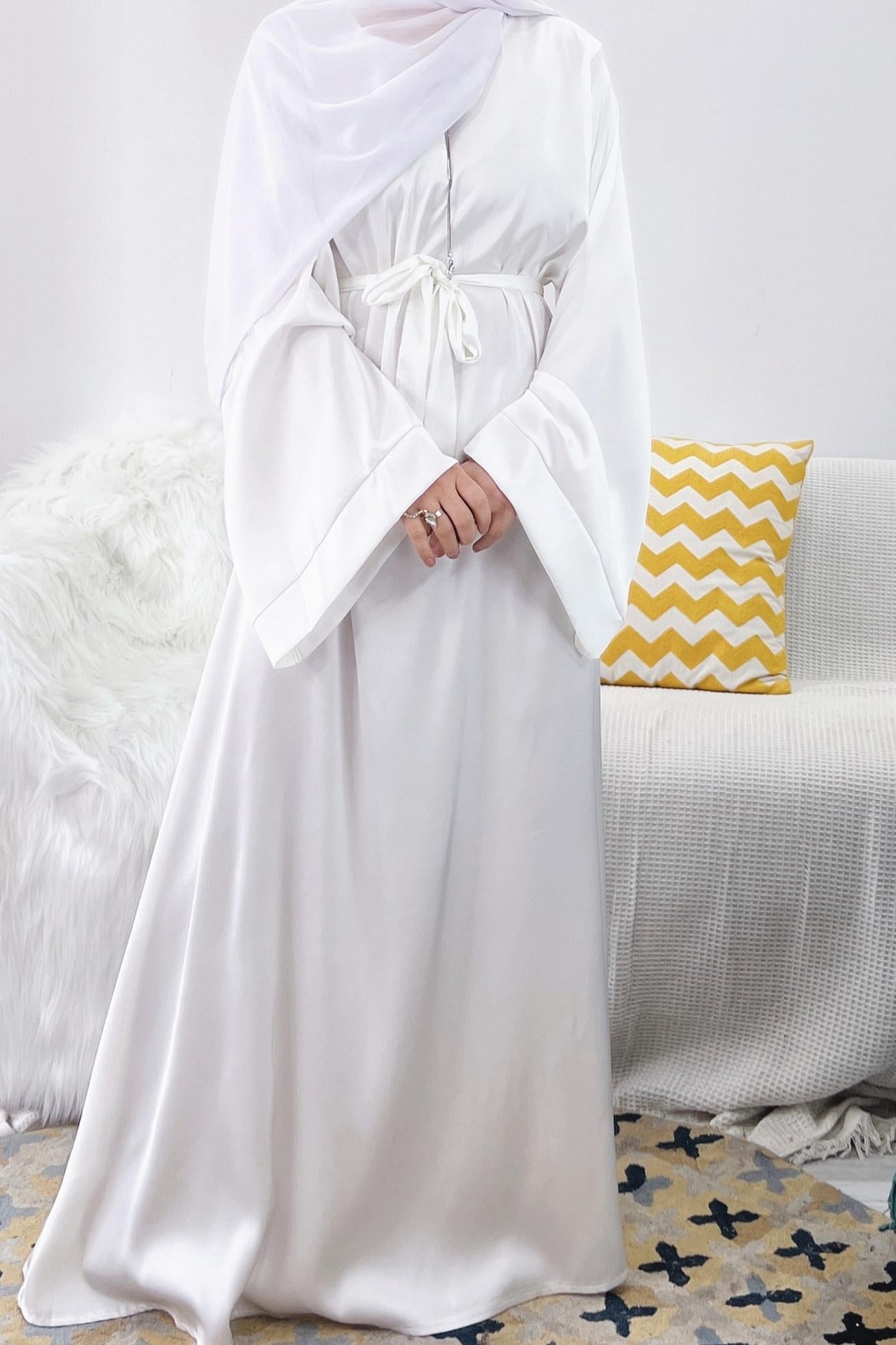 Satin Solid Color Abaya with Zip Pockets