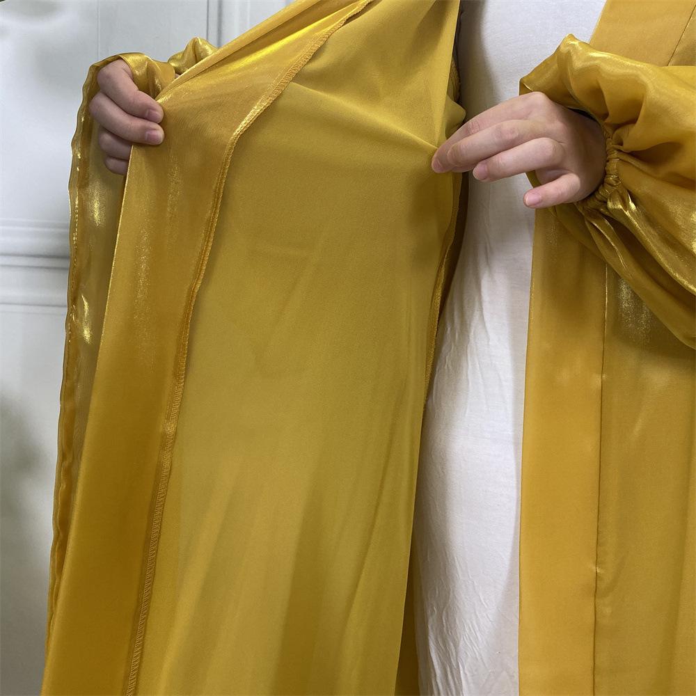 Shiny Silk Balloon Sleeves Lined Cardigan