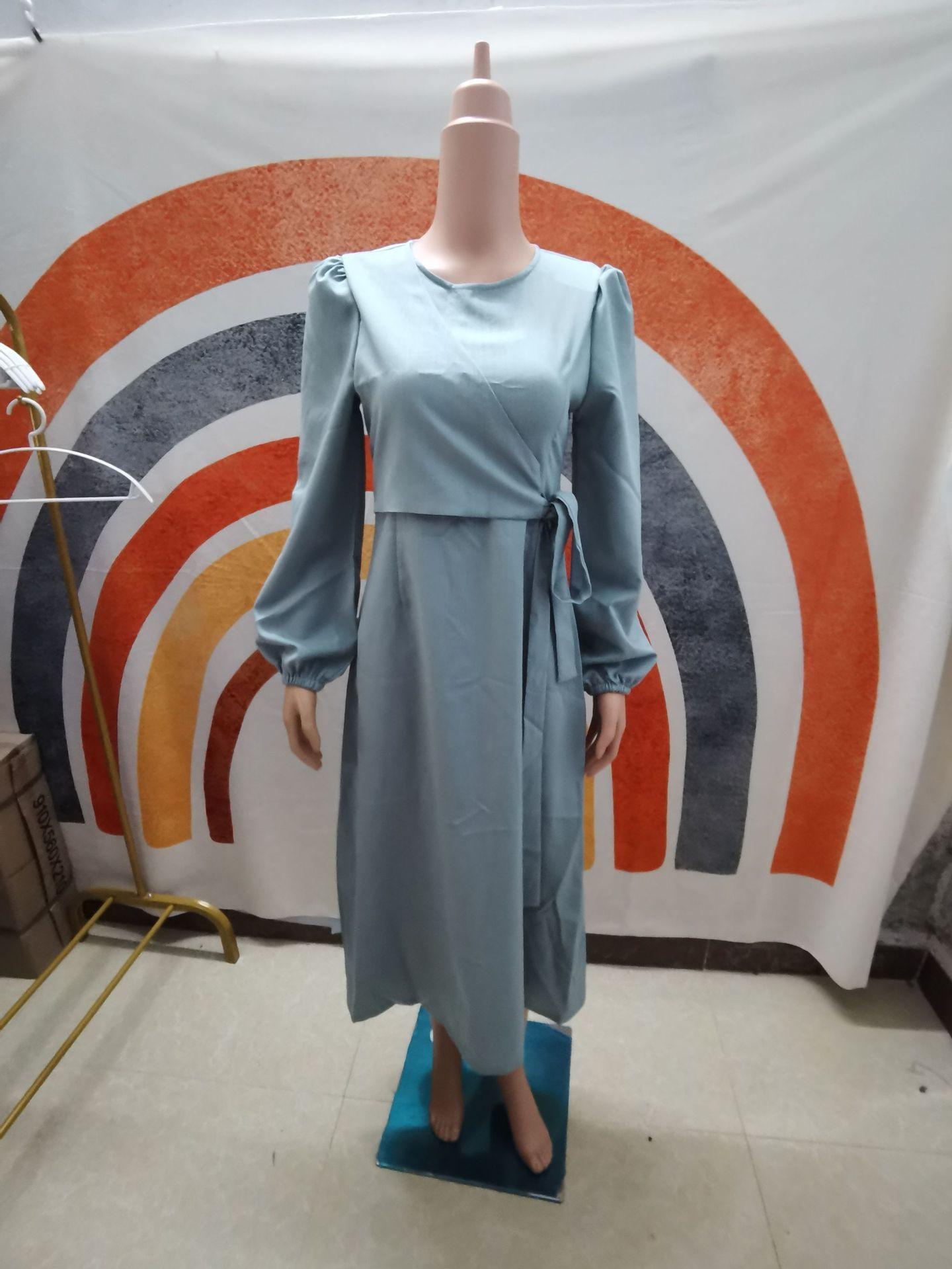 Temperament Long Sleeve Fake Two-piece Lace-up Dress Long Skirt