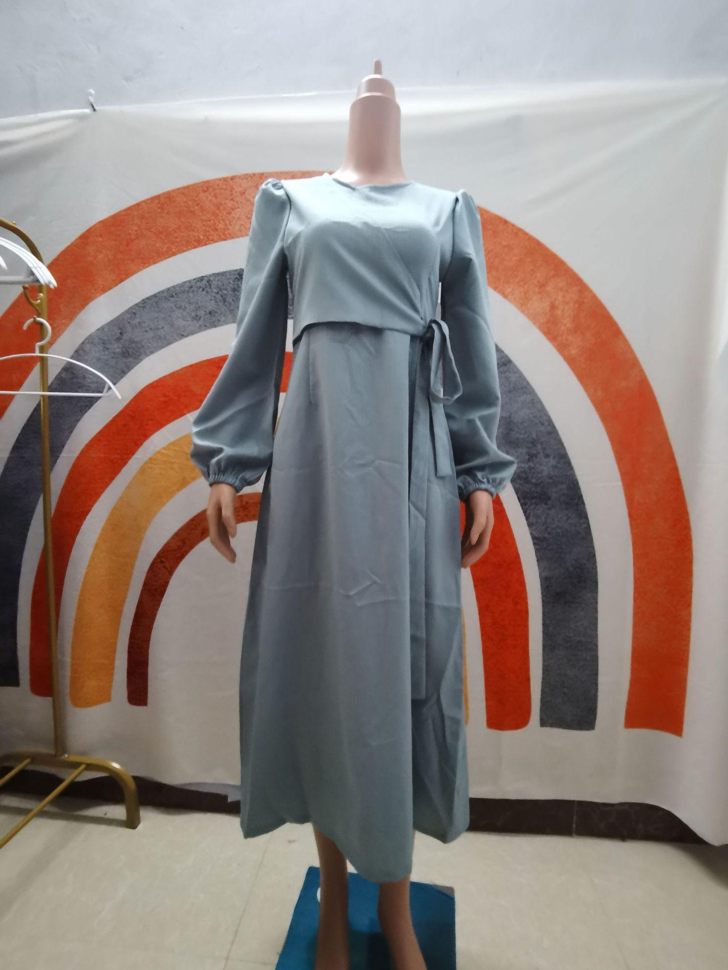 Temperament Long Sleeve Fake Two-piece Lace-up Dress Long Skirt