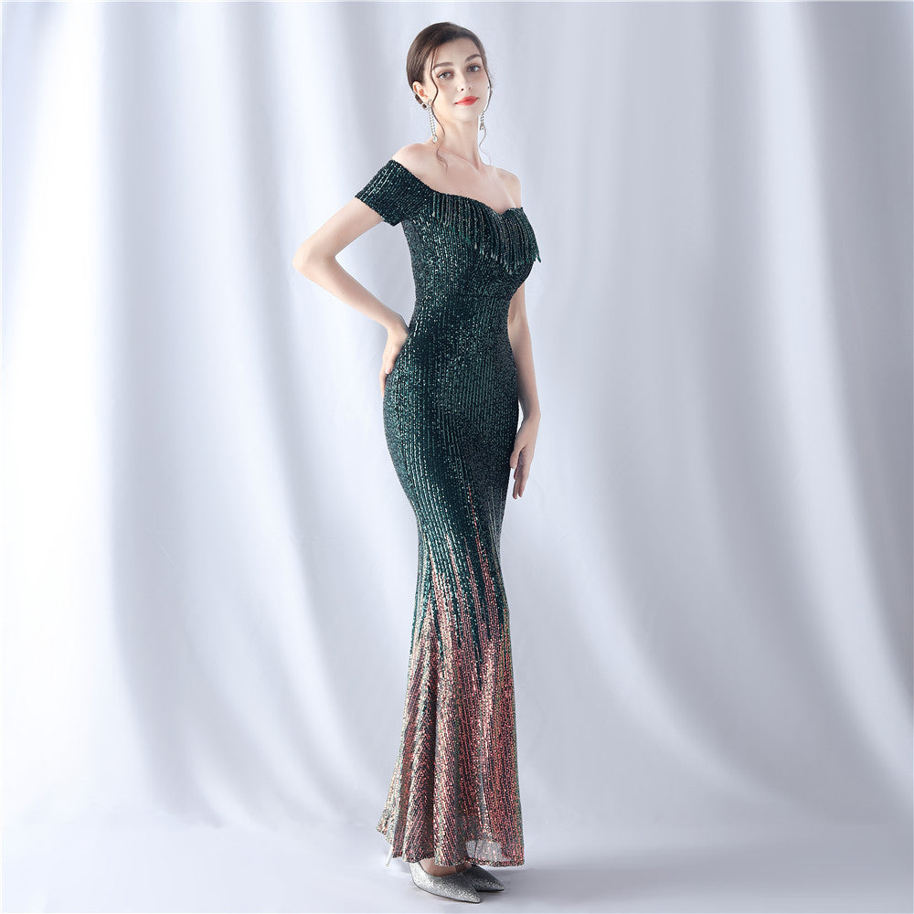 Gradient Beaded Formal Dress