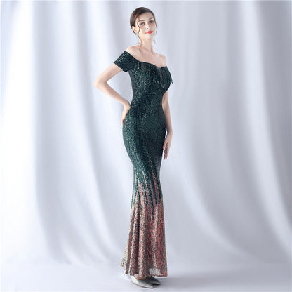 Gradient Beaded Formal Dress