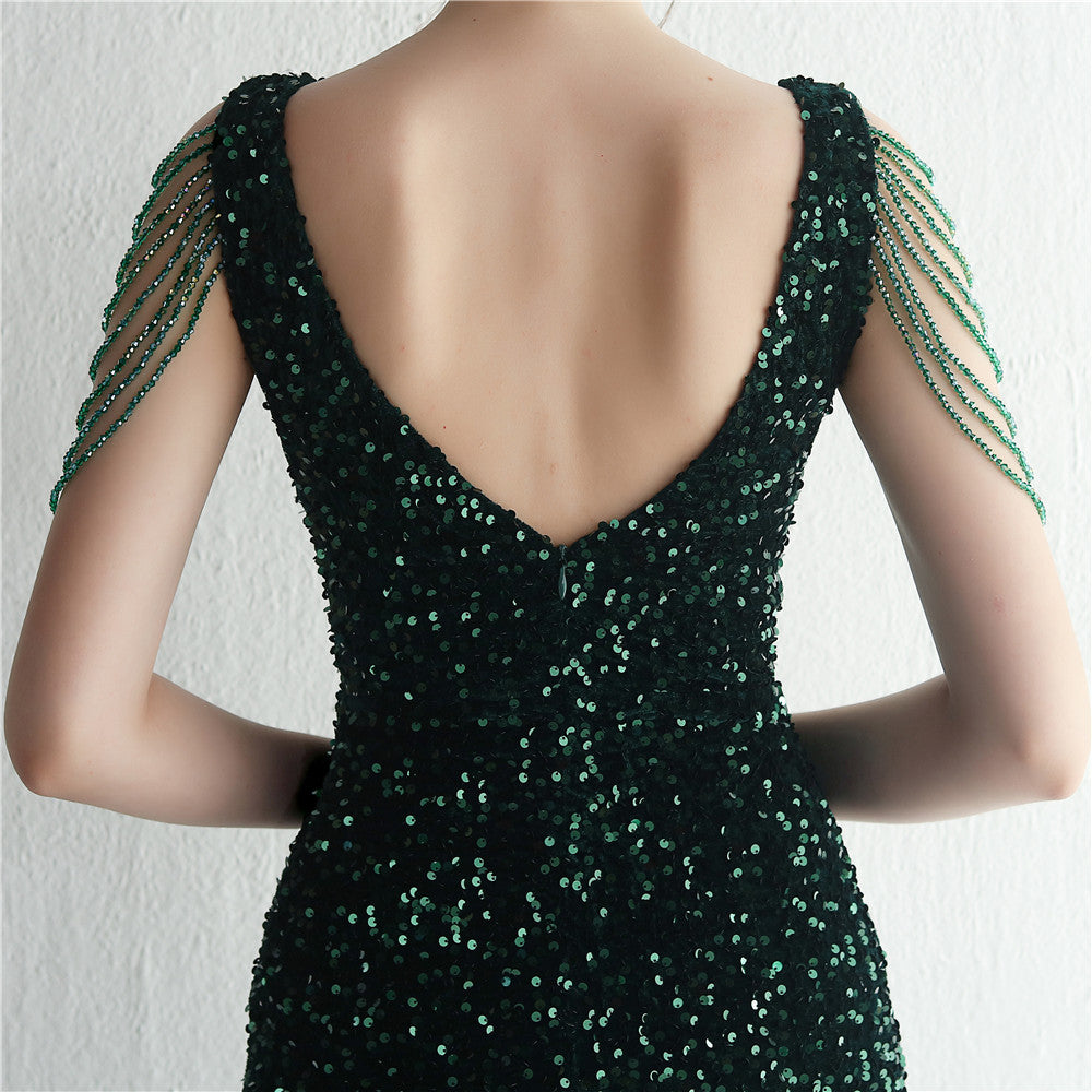 Backed Beaded Formal Dress