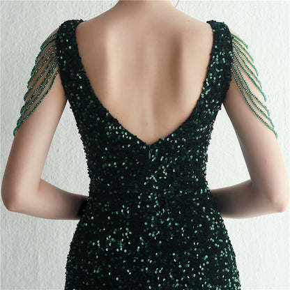 Backed Beaded Formal Dress