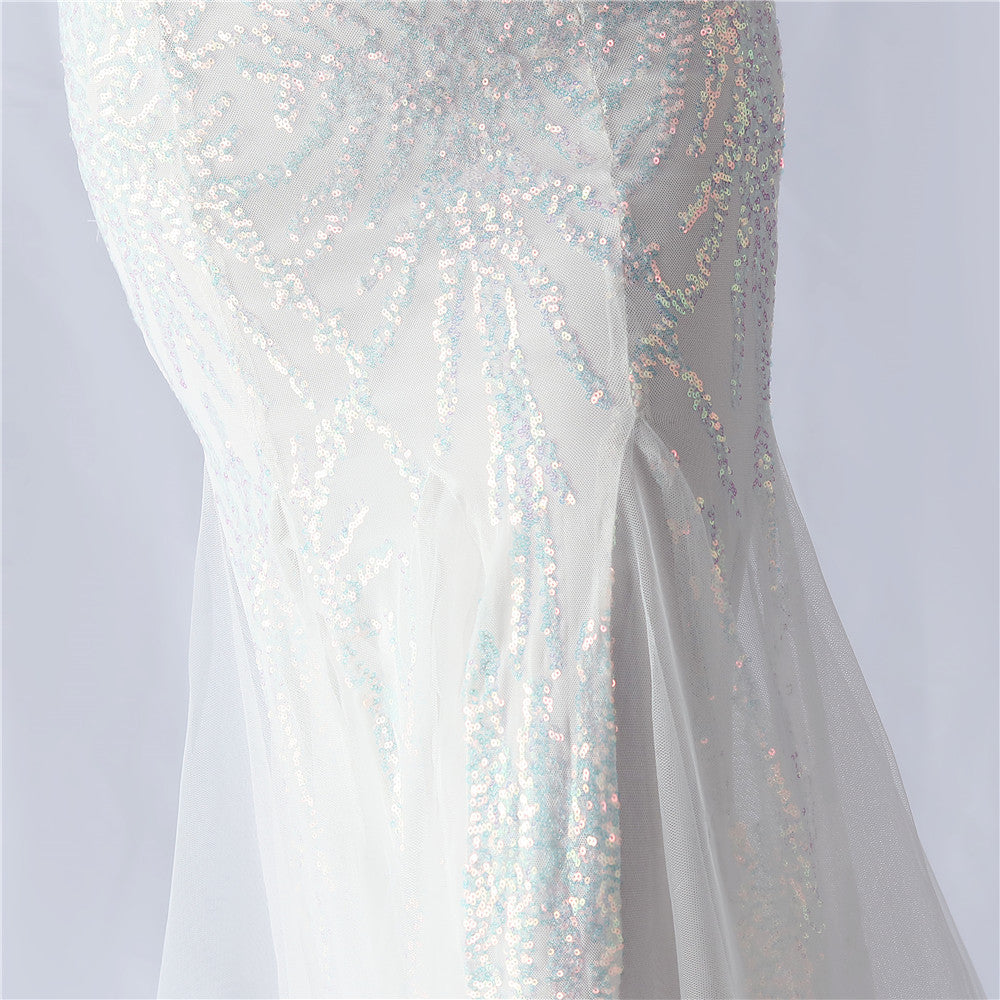 Ostrich Fur Mesh Beaded Formal Dresses