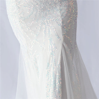 Ostrich Fur Mesh Beaded Formal Dresses