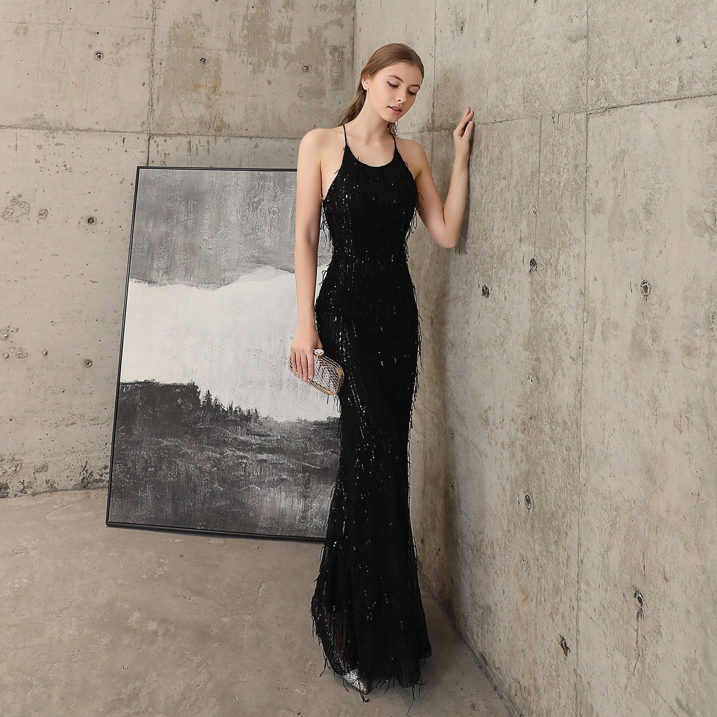 Silk Thread Fringe Beaded Formal Dresses
