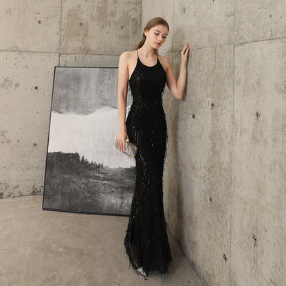 Silk Thread Fringe Beaded Formal Dresses