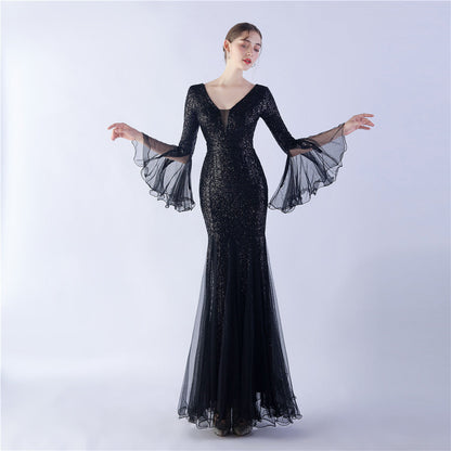 Trimmed Mesh Formal Gown
