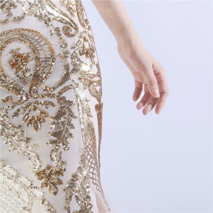 Beaded and Ostrich Fur Sequined Formal Dress
