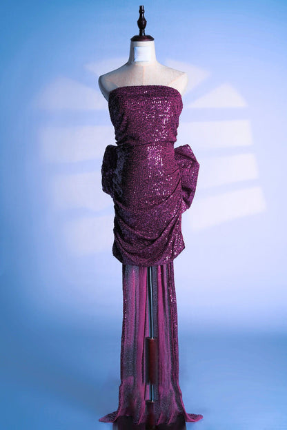 Bandage bow sequin mini dress in purple