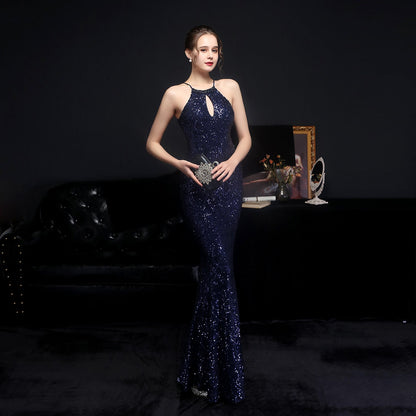 Long Neck Stapled Formal Dresses