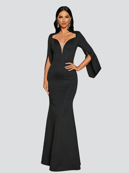 V-Neck Mermaid Cape Sleeve Dress