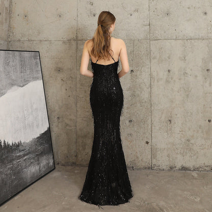 Silk Thread Fringe Beaded Formal Dresses