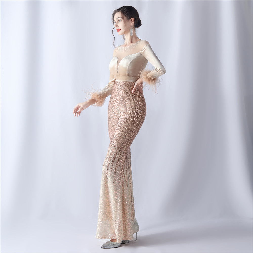 Abito formale in velluto con strass sfumati