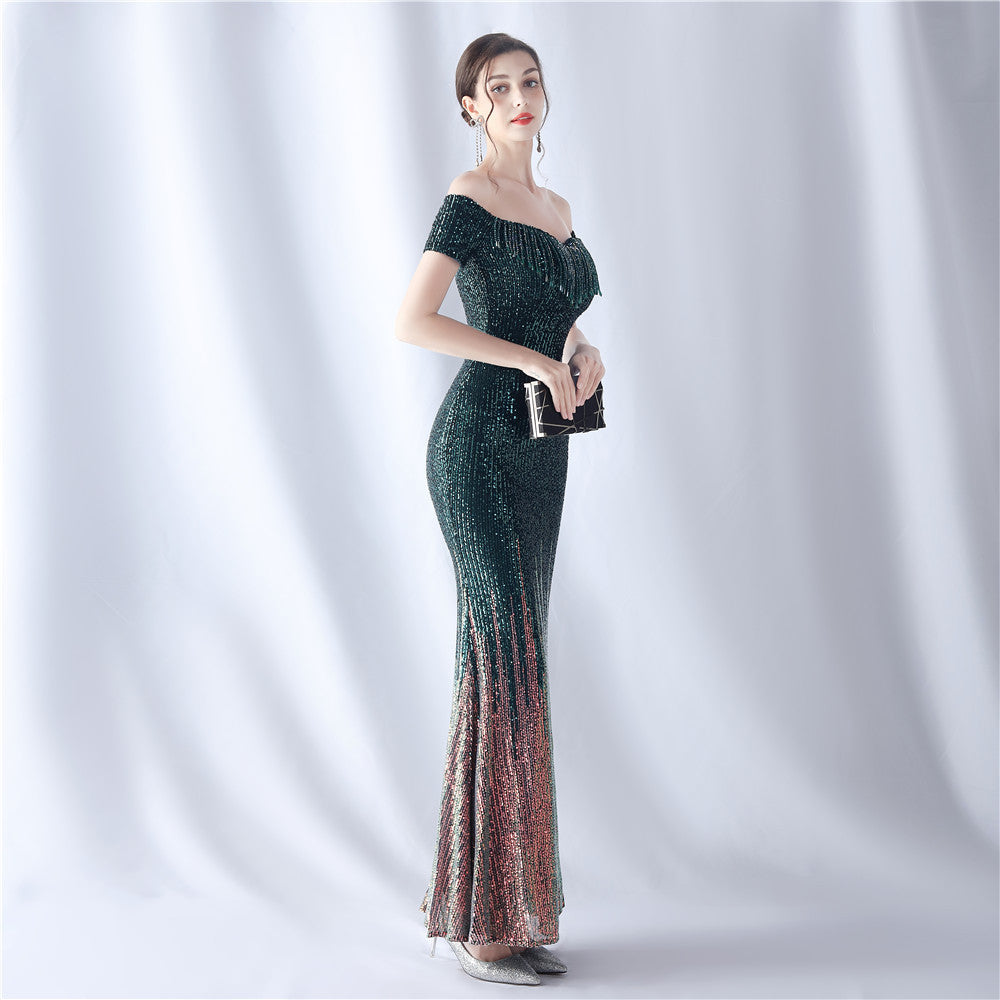 Gradient Beaded Formal Dress