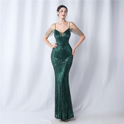Beaded Halter Formal Dress