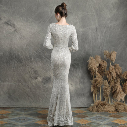Sleeve Sequin Formal Dress