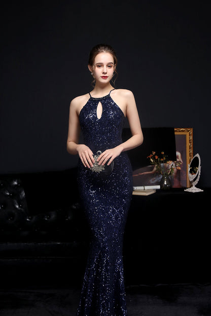 Long Neck Stapled Formal Dresses