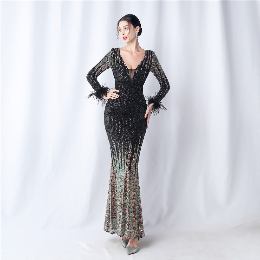 Ostrich Gradient Formal Dress