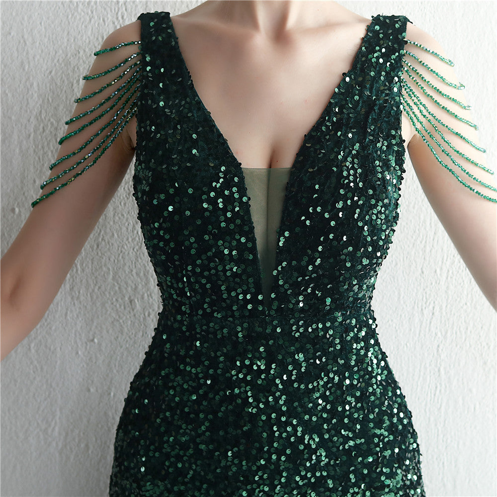 Backed Beaded Formal Dress