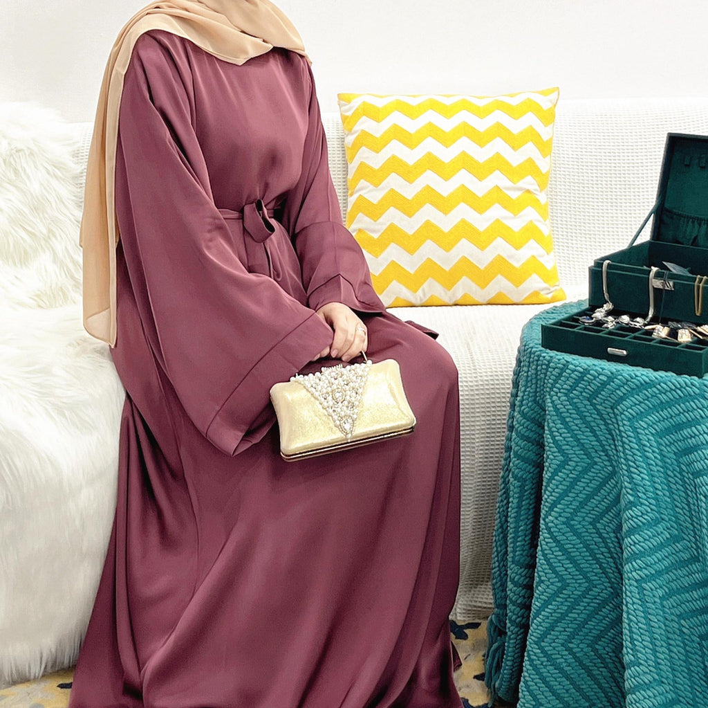 Satin Solid Color Abaya with Zip Pockets