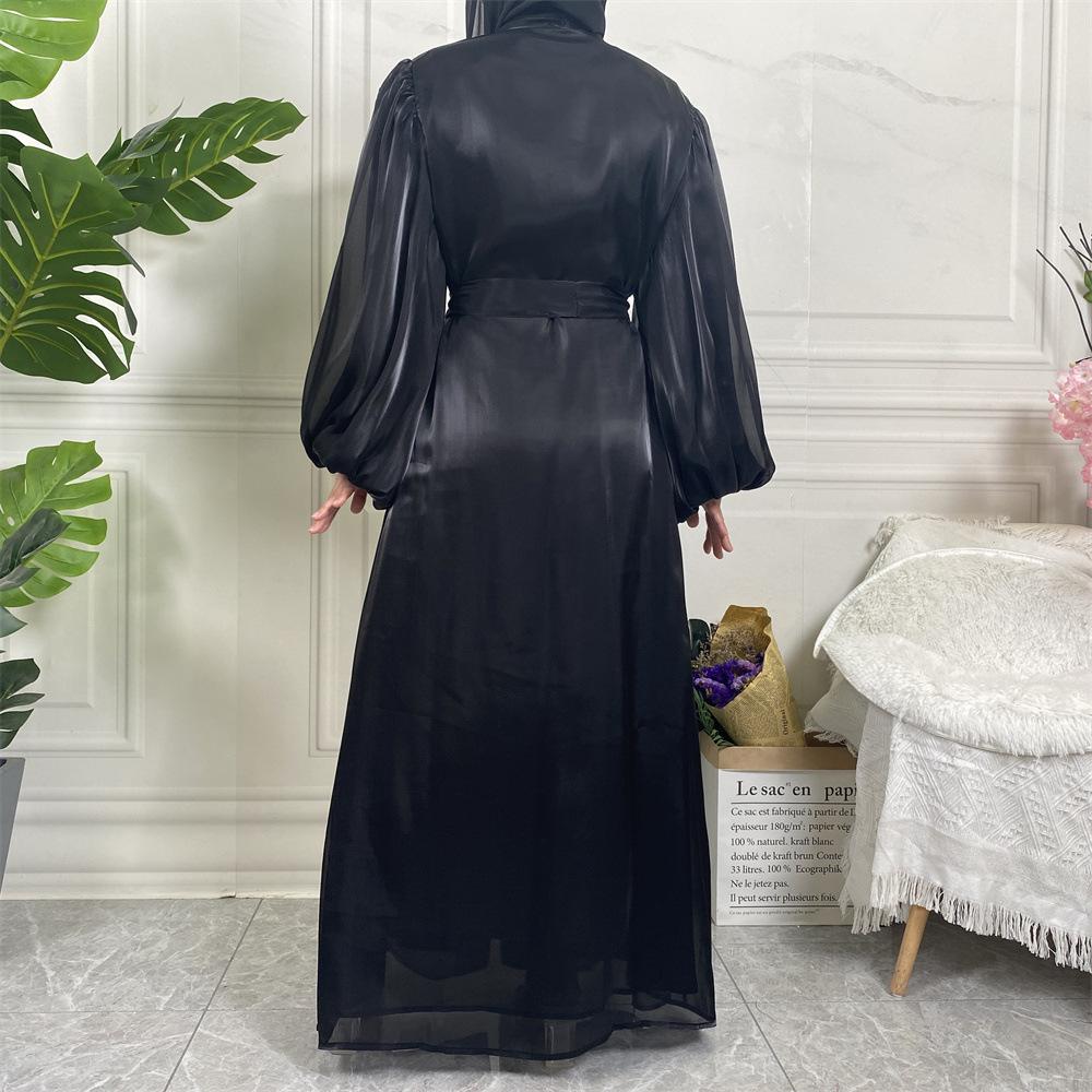 Shiny Silk Balloon Sleeves Lined Cardigan