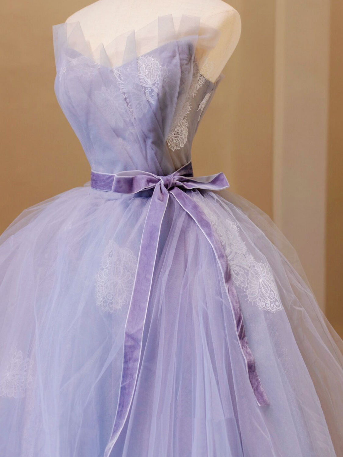 Purple Tulle Lace Prom Gown