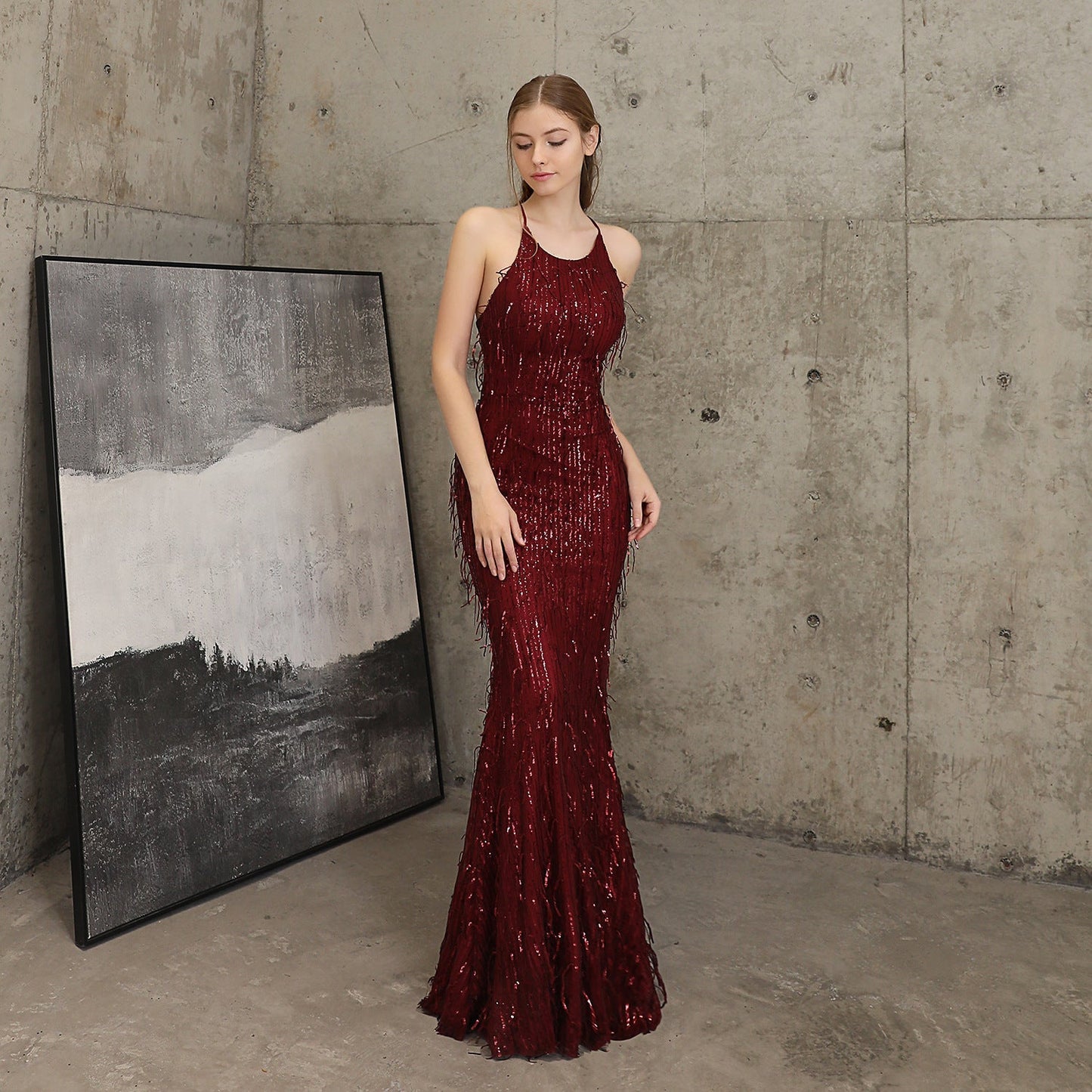 Silk Thread Fringe Beaded Formal Dresses
