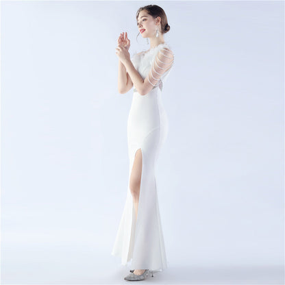 Fur Slant Neck One Shoulder Formal Dress
