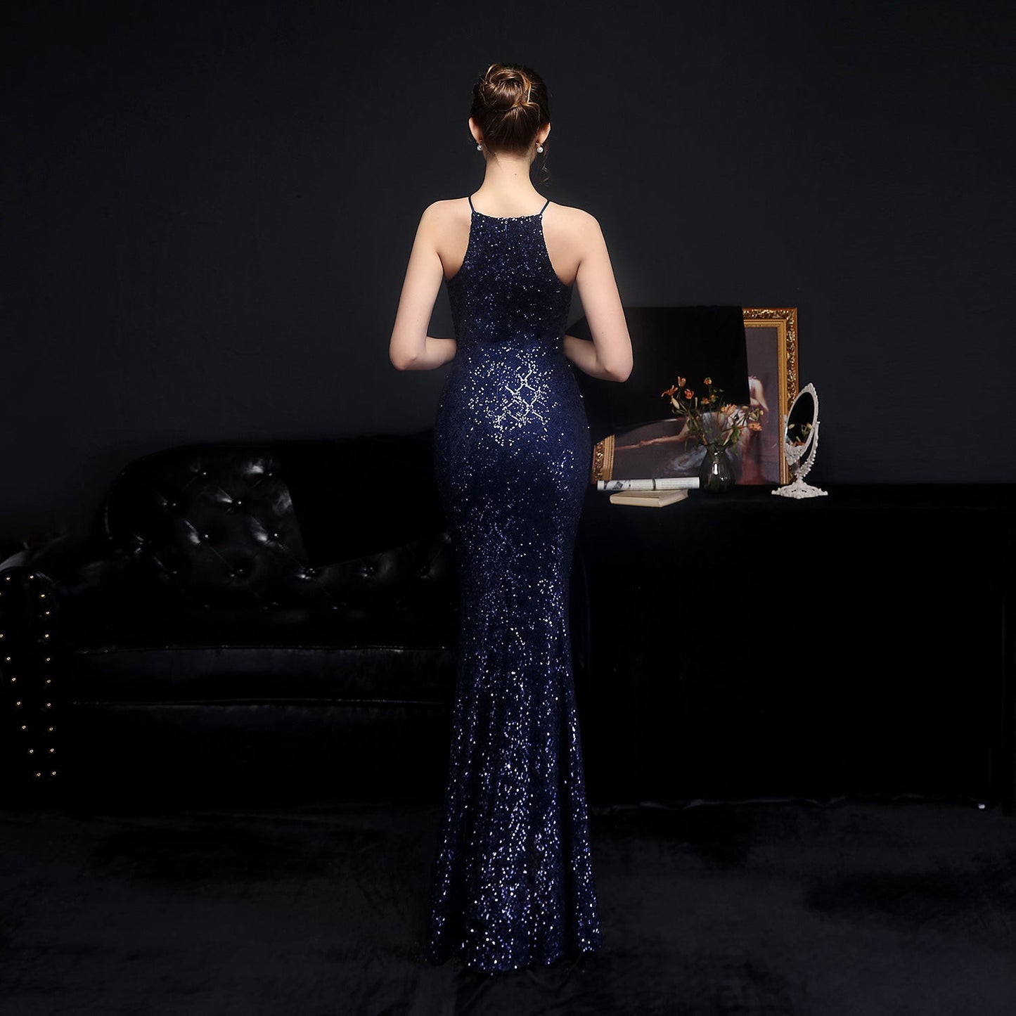 Long Neck Stapled Formal Dresses