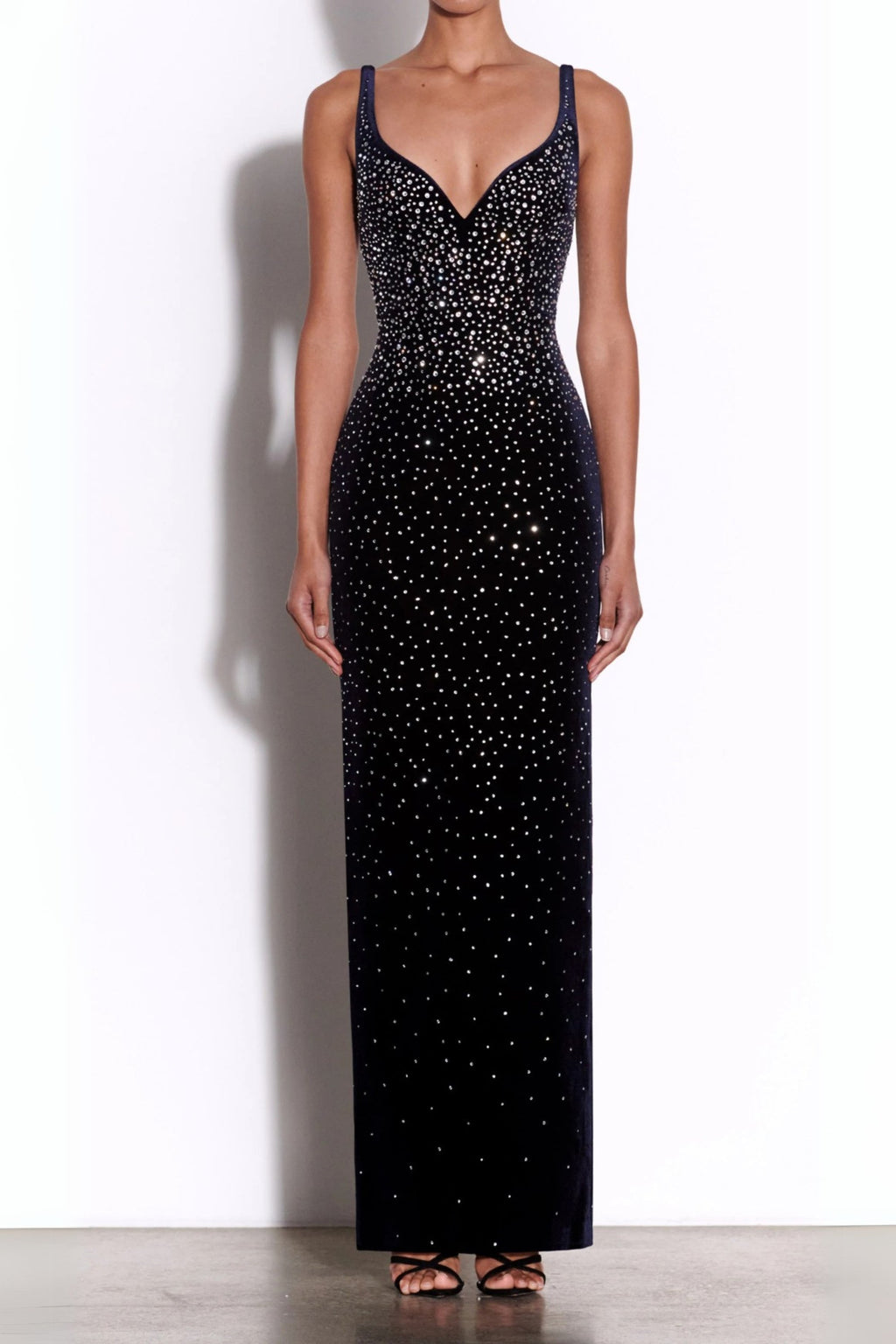 Crystal Velvet Singlet maxi dress in midnight black