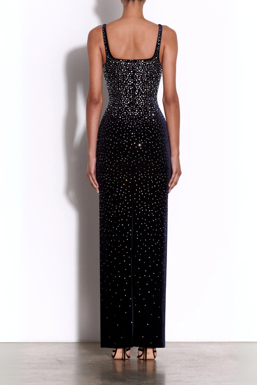 Crystal Velvet Singlet maxi dress in midnight black