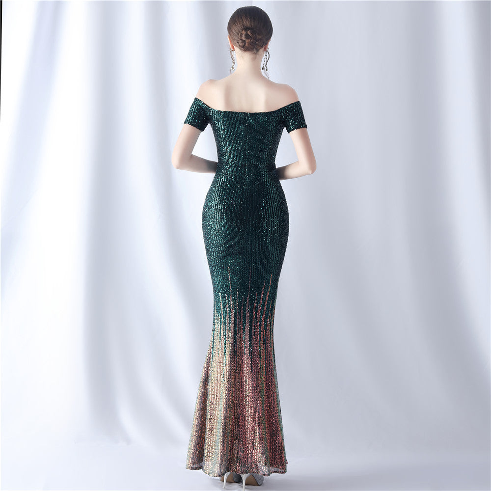 Gradient Beaded Formal Dress