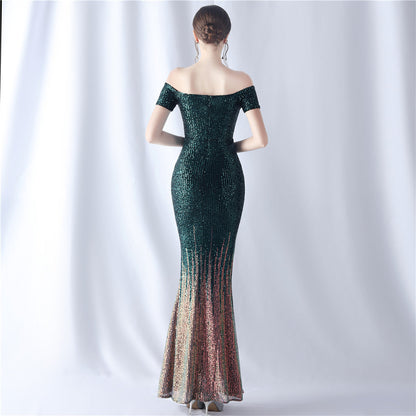 Gradient Beaded Formal Dress