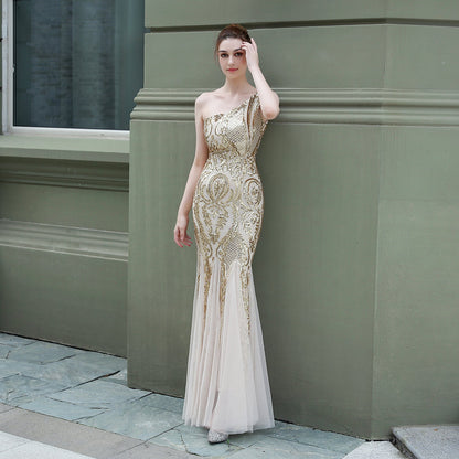One Shoulder Beaded Formal Dress