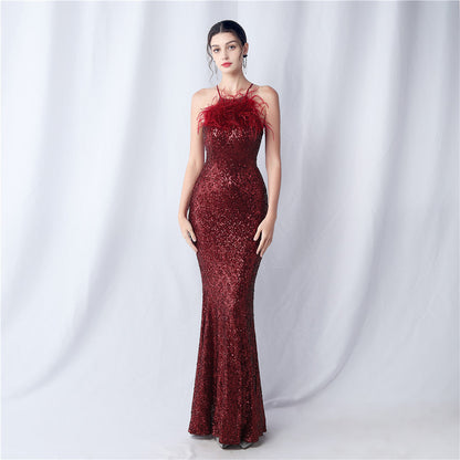 Camel hair and lattice beaded formal dresses