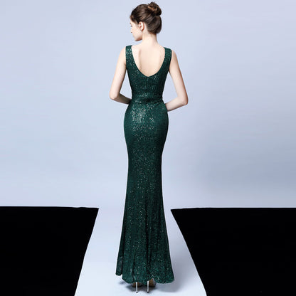 Long Sleeveless Sequin Formal Dress