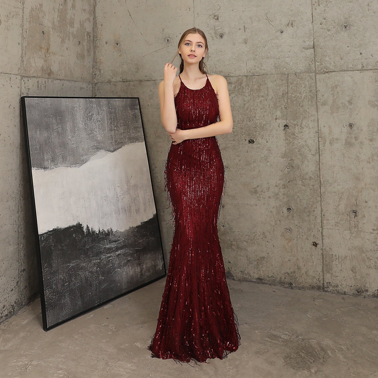 Silk Thread Fringe Beaded Formal Dresses