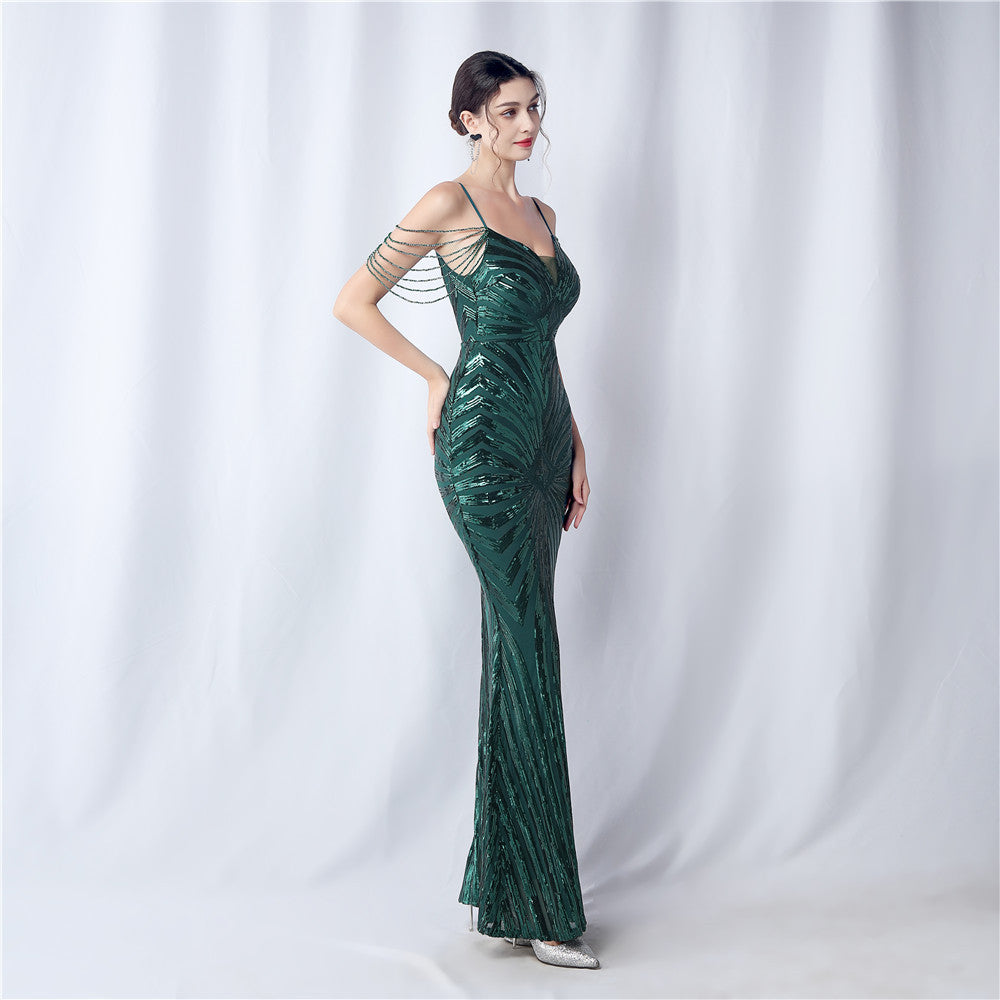 Beaded Halter Formal Dress