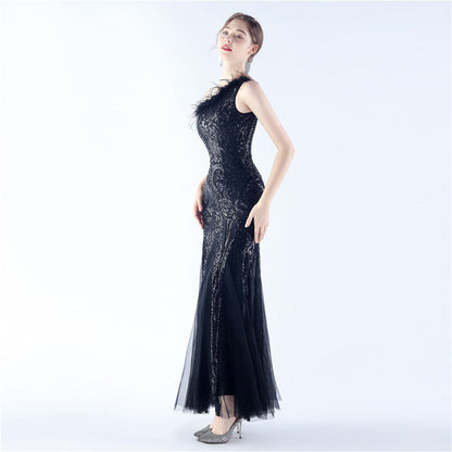 Mesh Sequined Formal Dress