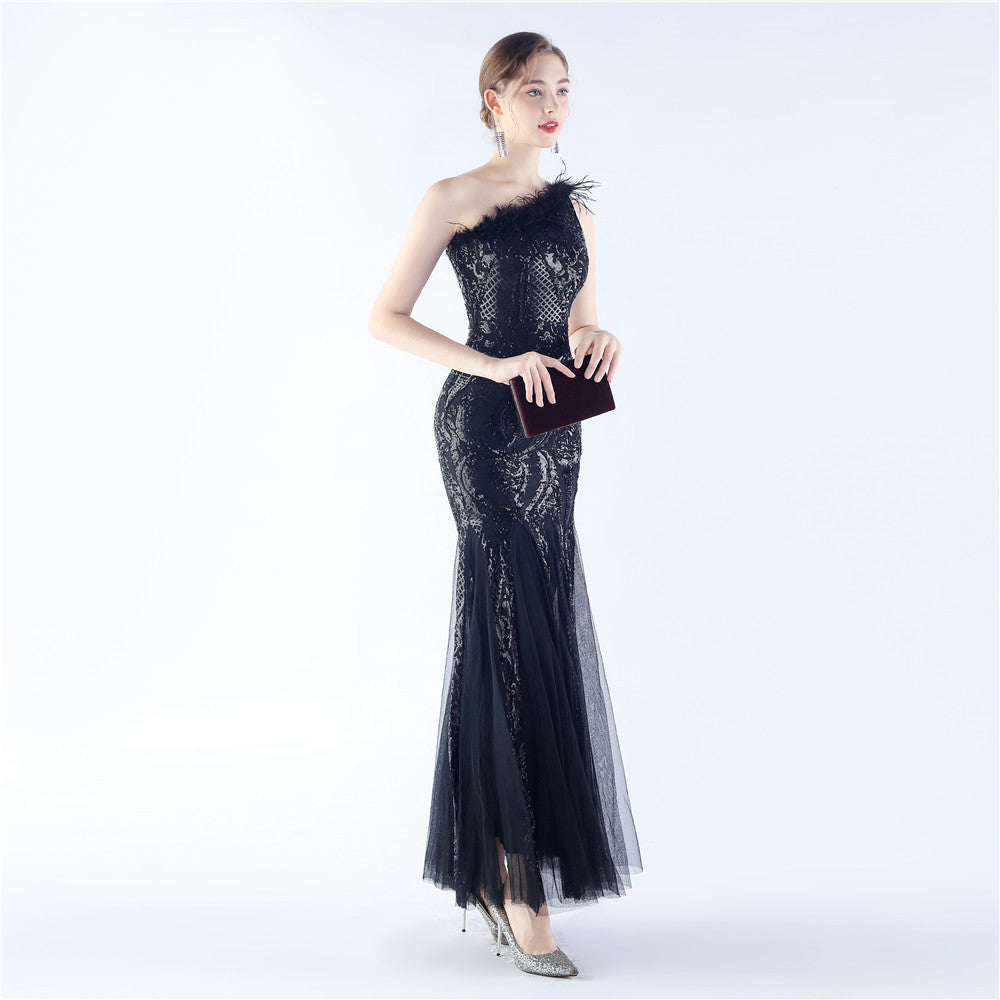 Mesh Sequined Formal Dress