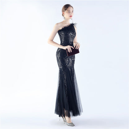 Mesh Sequined Formal Dress