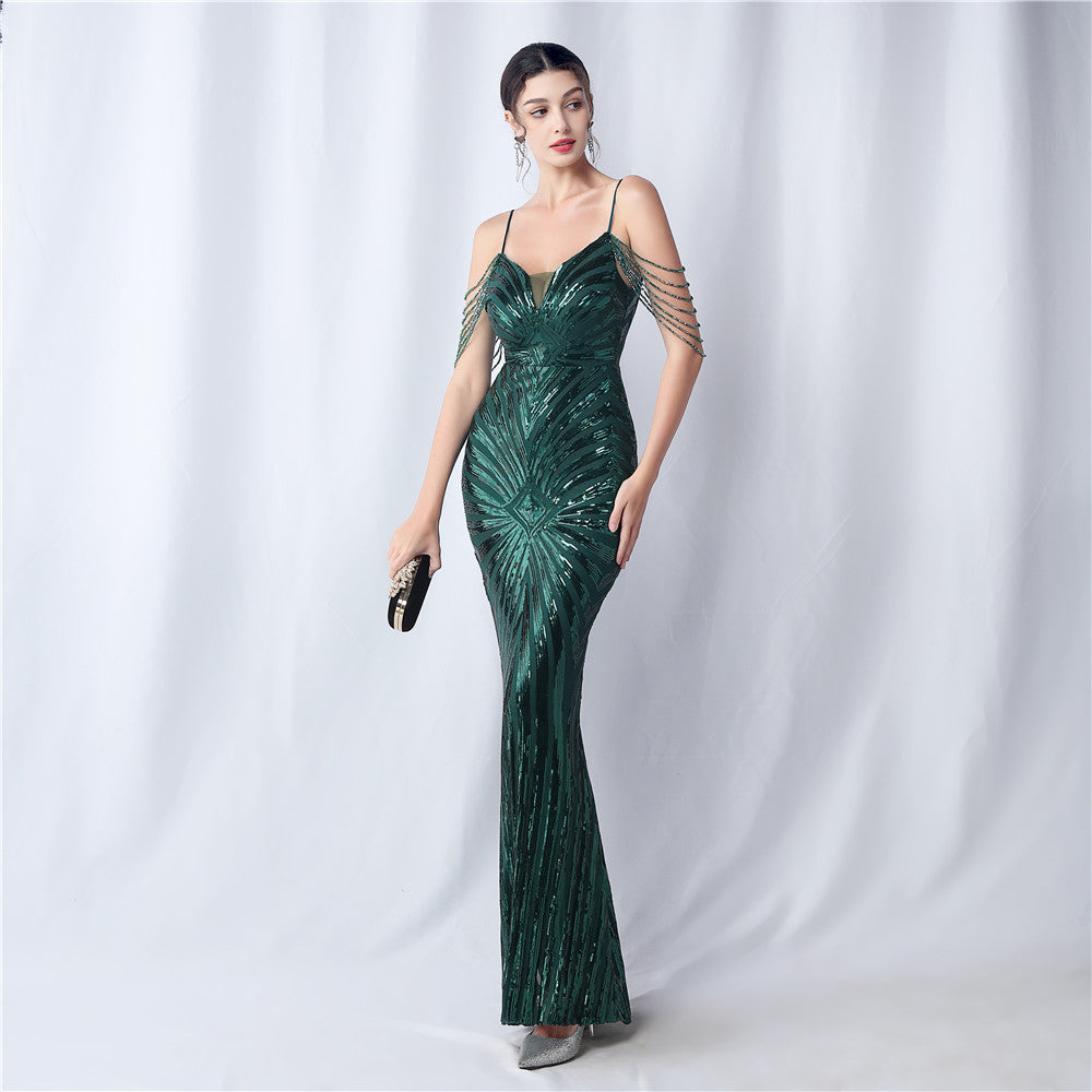Beaded Halter Formal Dress