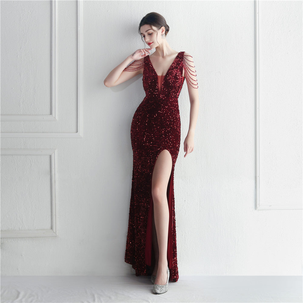 Backed Beaded Formal Dress