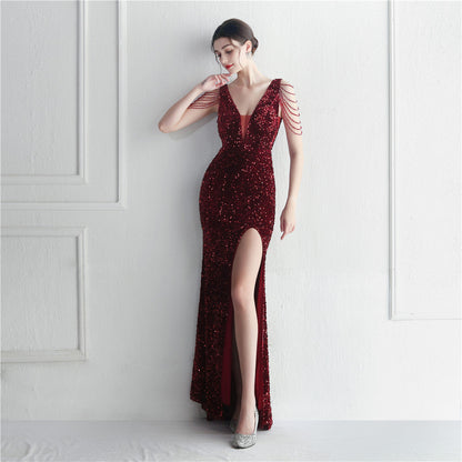 Backed Beaded Formal Dress